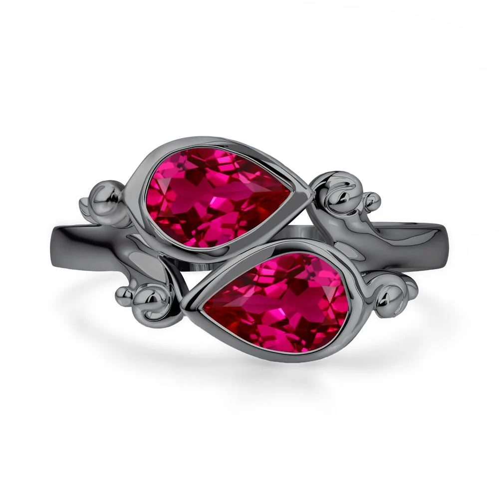 Ruby Two Stone Bezel Set Ring - Image 5