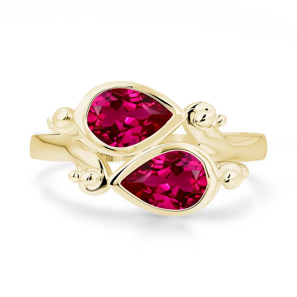 Ruby Two Stone Bezel Set Ring - Image 9