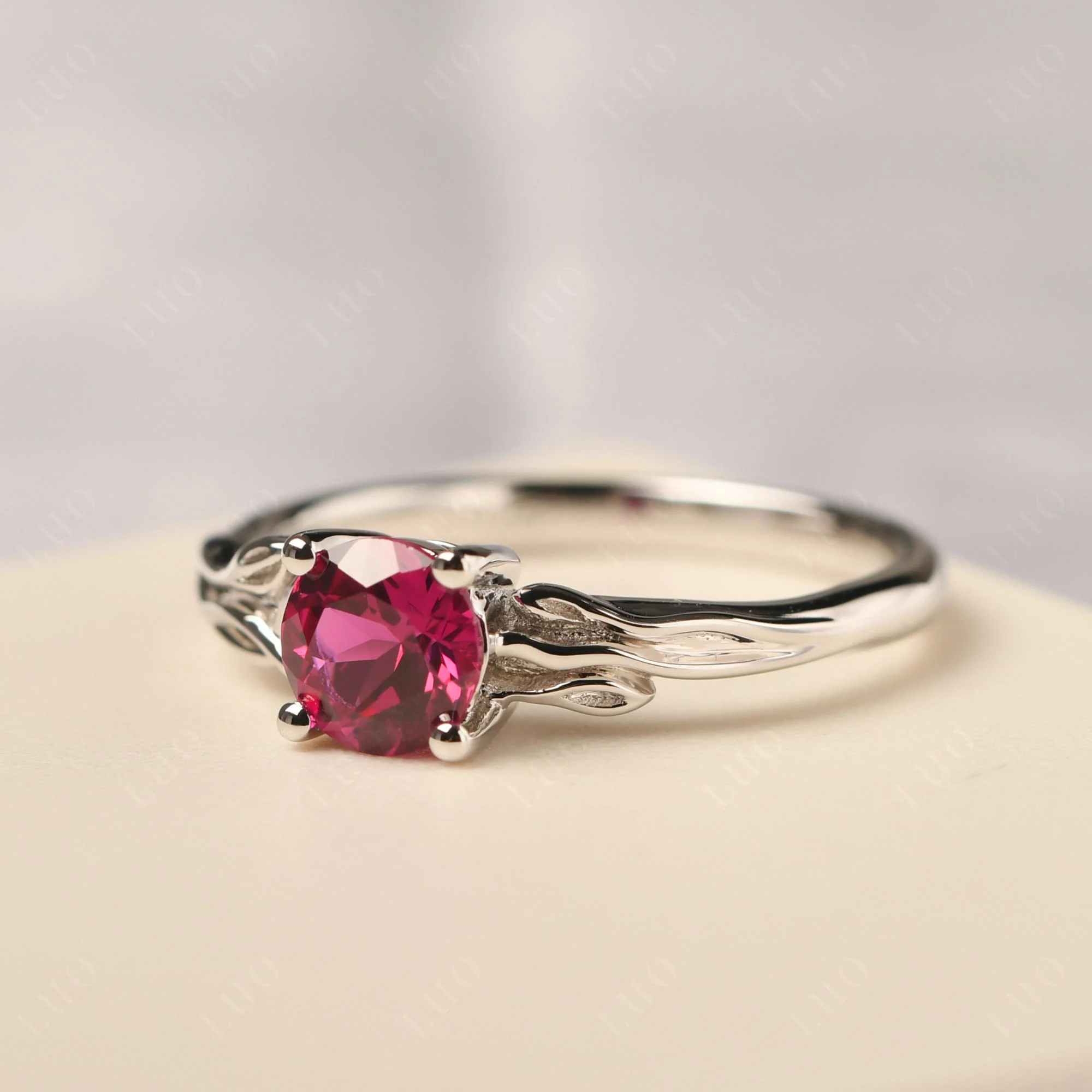 Petite Ruby Leaf Ring - Image 11