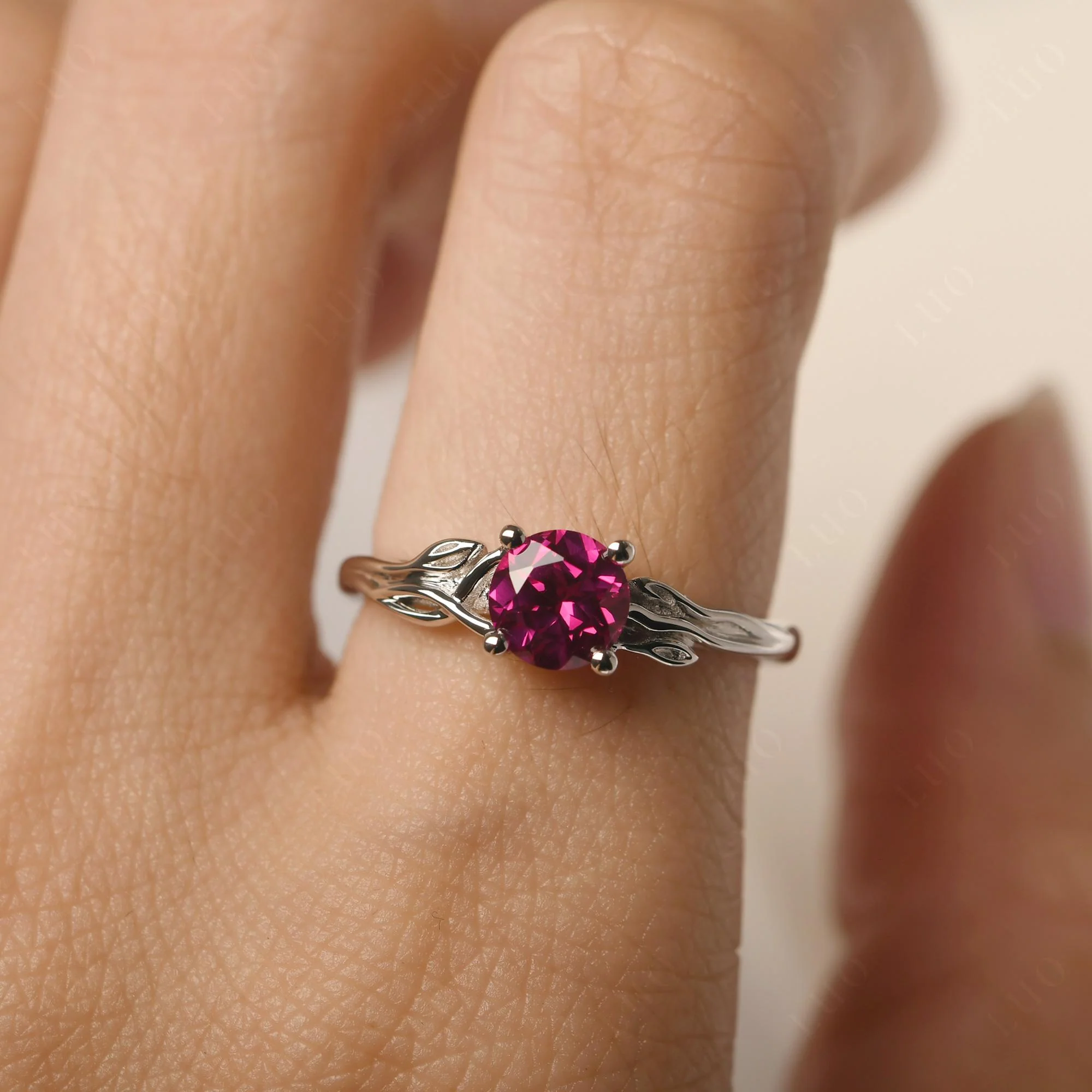 Petite Ruby Leaf Ring - Image 14