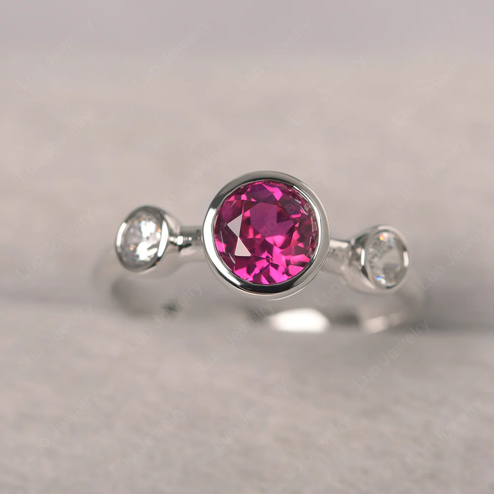 Ruby 3 Stone Bezel Set Ring