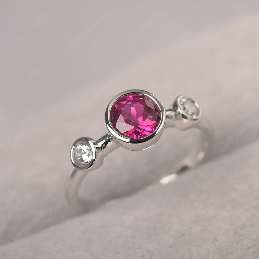 Ruby 3 Stone Bezel Set Ring - Image 2