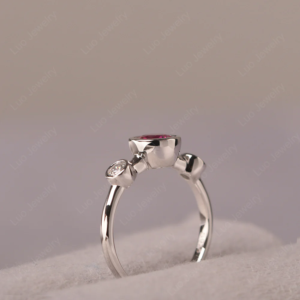 Ruby 3 Stone Bezel Set Ring - Image 4