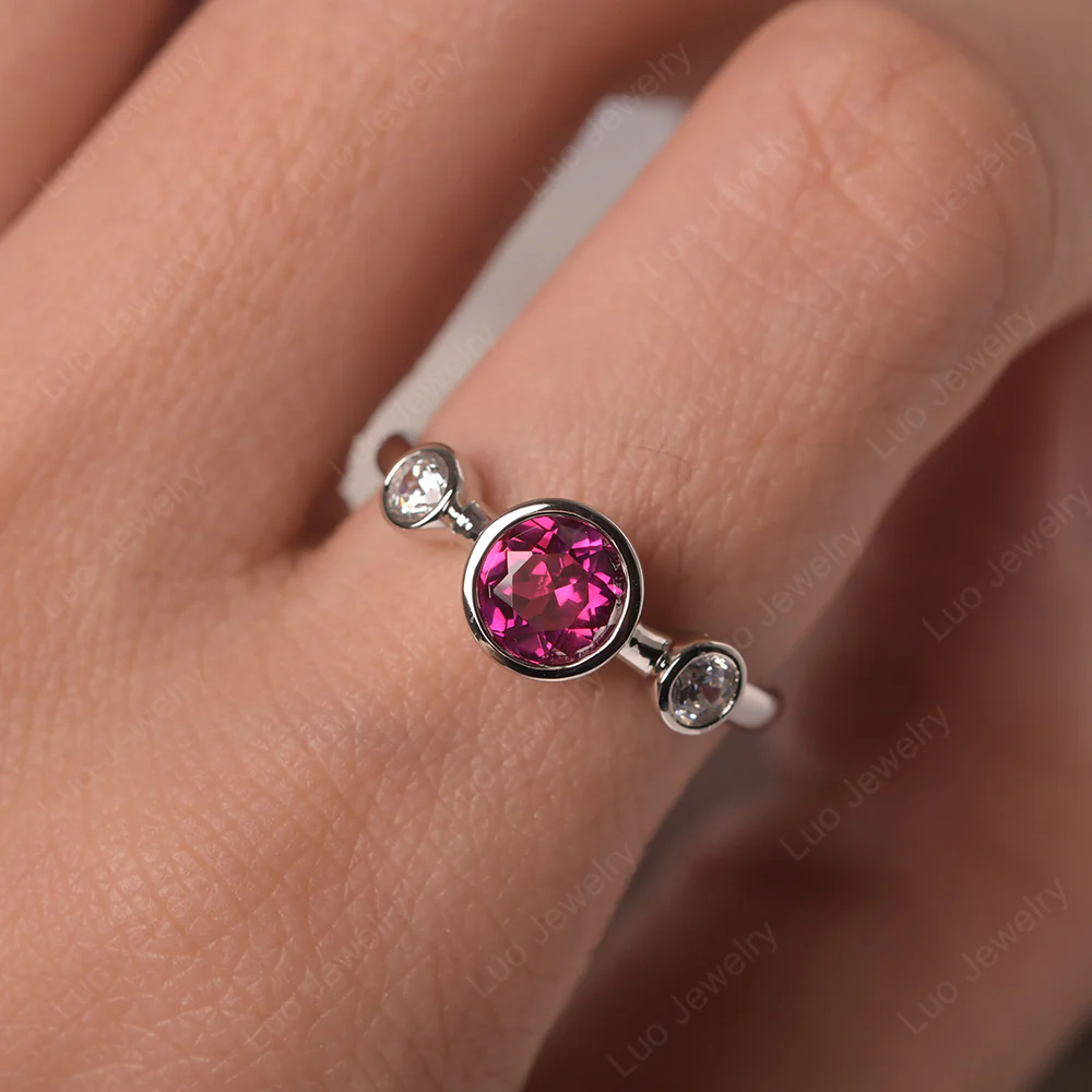 Ruby 3 Stone Bezel Set Ring - Image 5