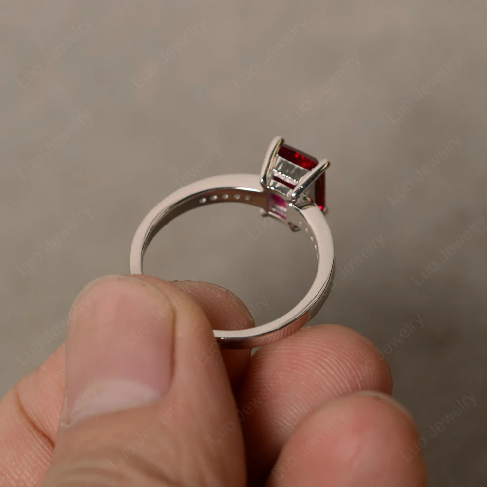 Ruby Emerald Cut Promise Ring - Image 2