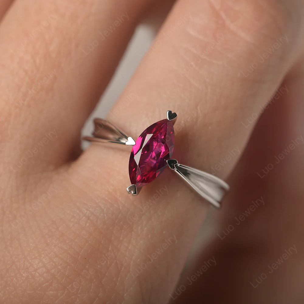 Marquise Ruby Concave Ring - Image 5