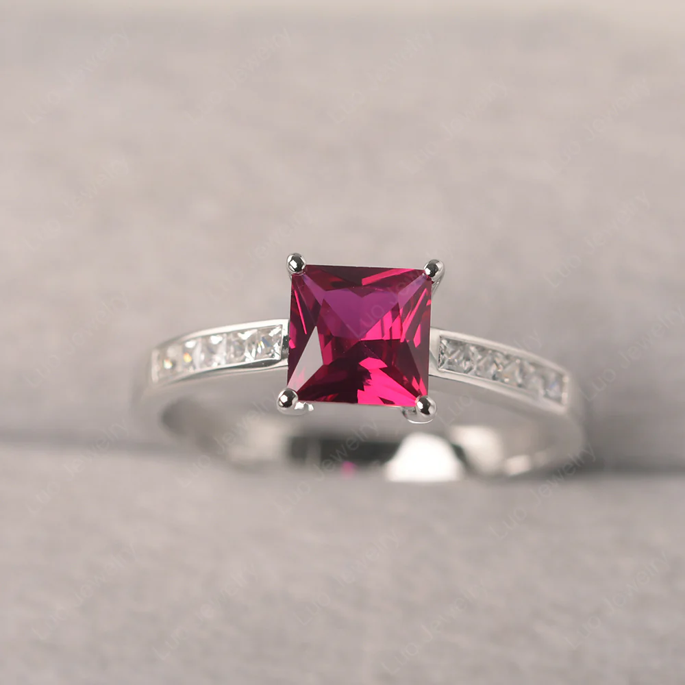 Princess Cut Ruby Promise Ring
