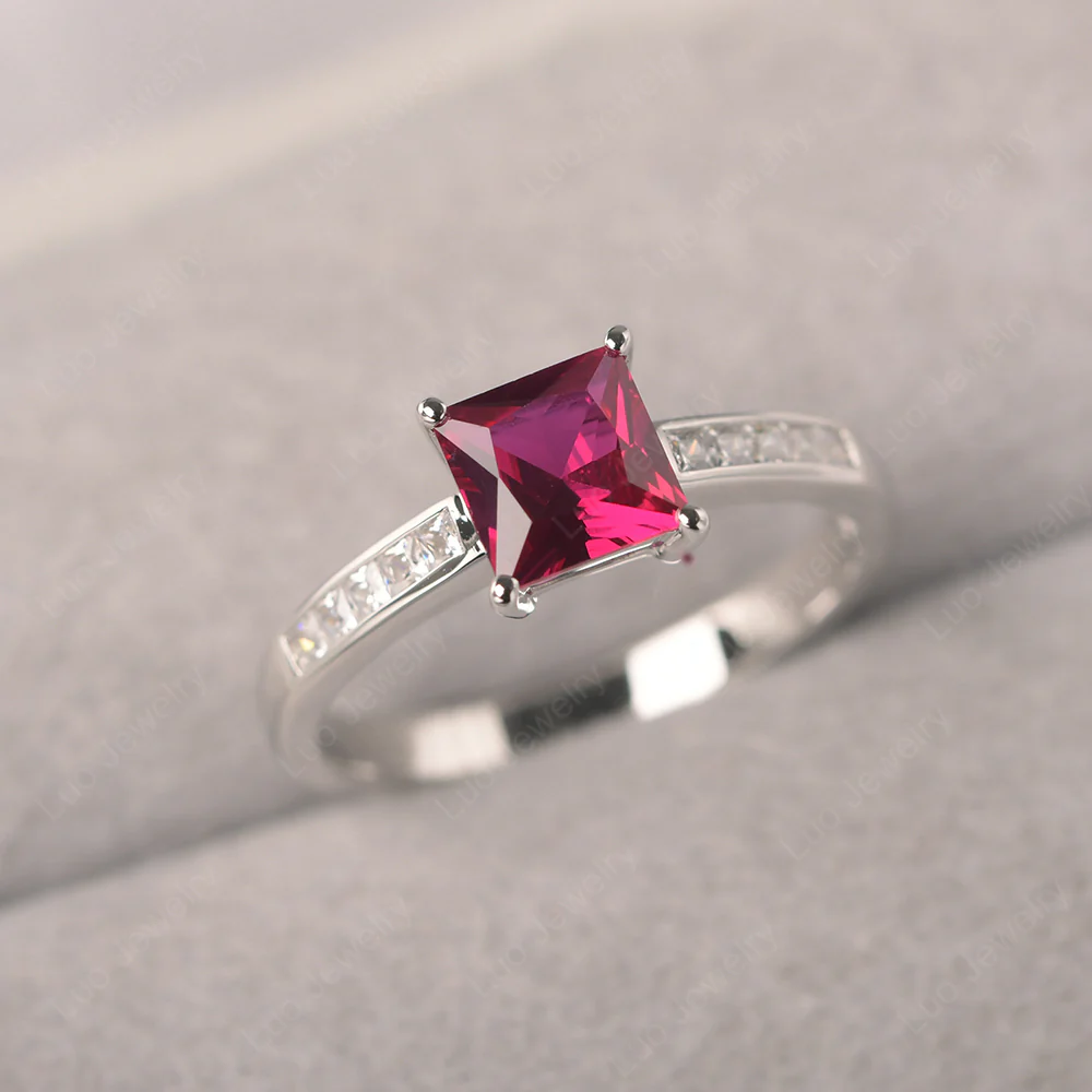Princess Cut Ruby Promise Ring - Image 2