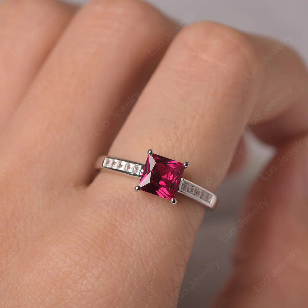 Princess Cut Ruby Promise Ring - Image 5