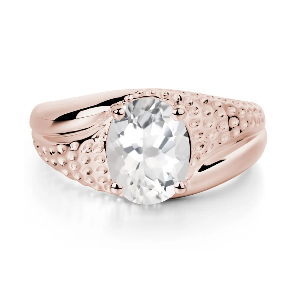 Rugged Oval White Topaz Ring for Men