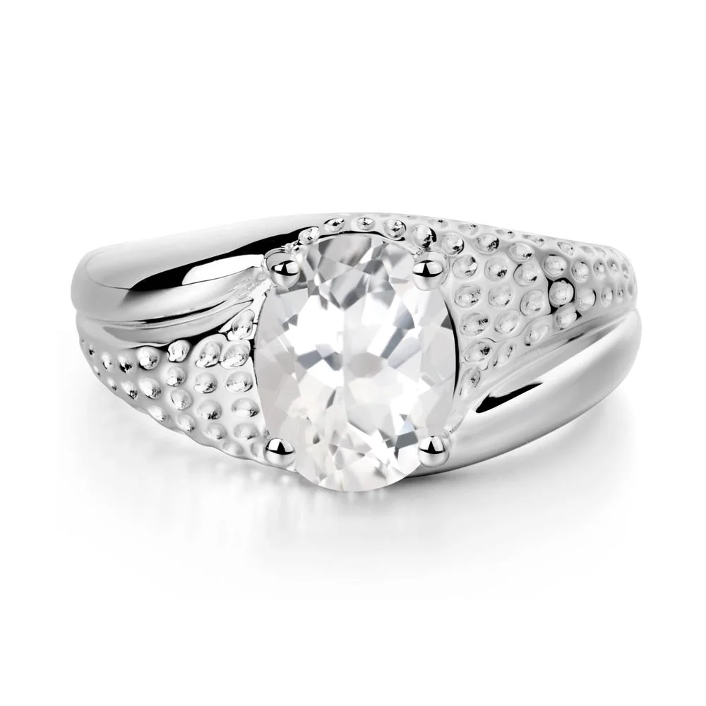 Rugged Oval White Topaz Ring for Men - Image 2