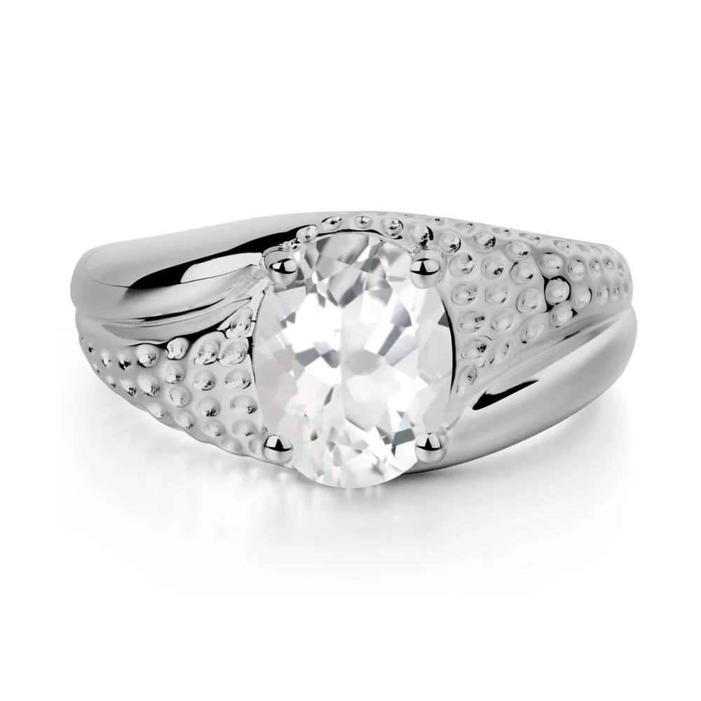 Rugged Oval White Topaz Ring for Men - Image 8