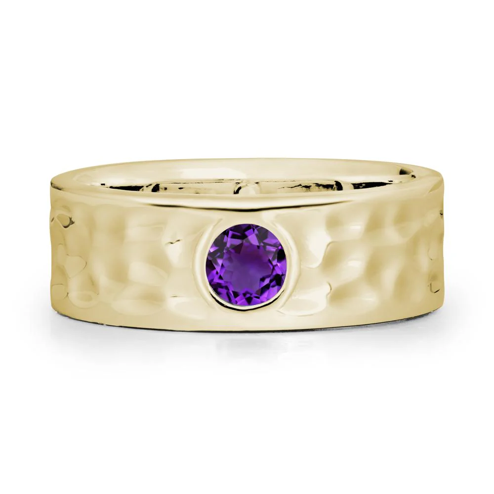 Rustic Hammered Wide Band Amethyst Ring - Image 3