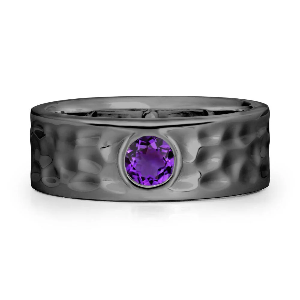 Rustic Hammered Wide Band Amethyst Ring - Image 7