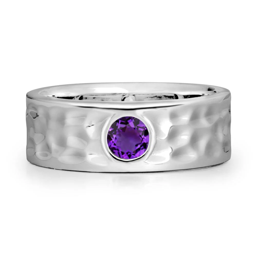 Rustic Hammered Wide Band Amethyst Ring - Image 9