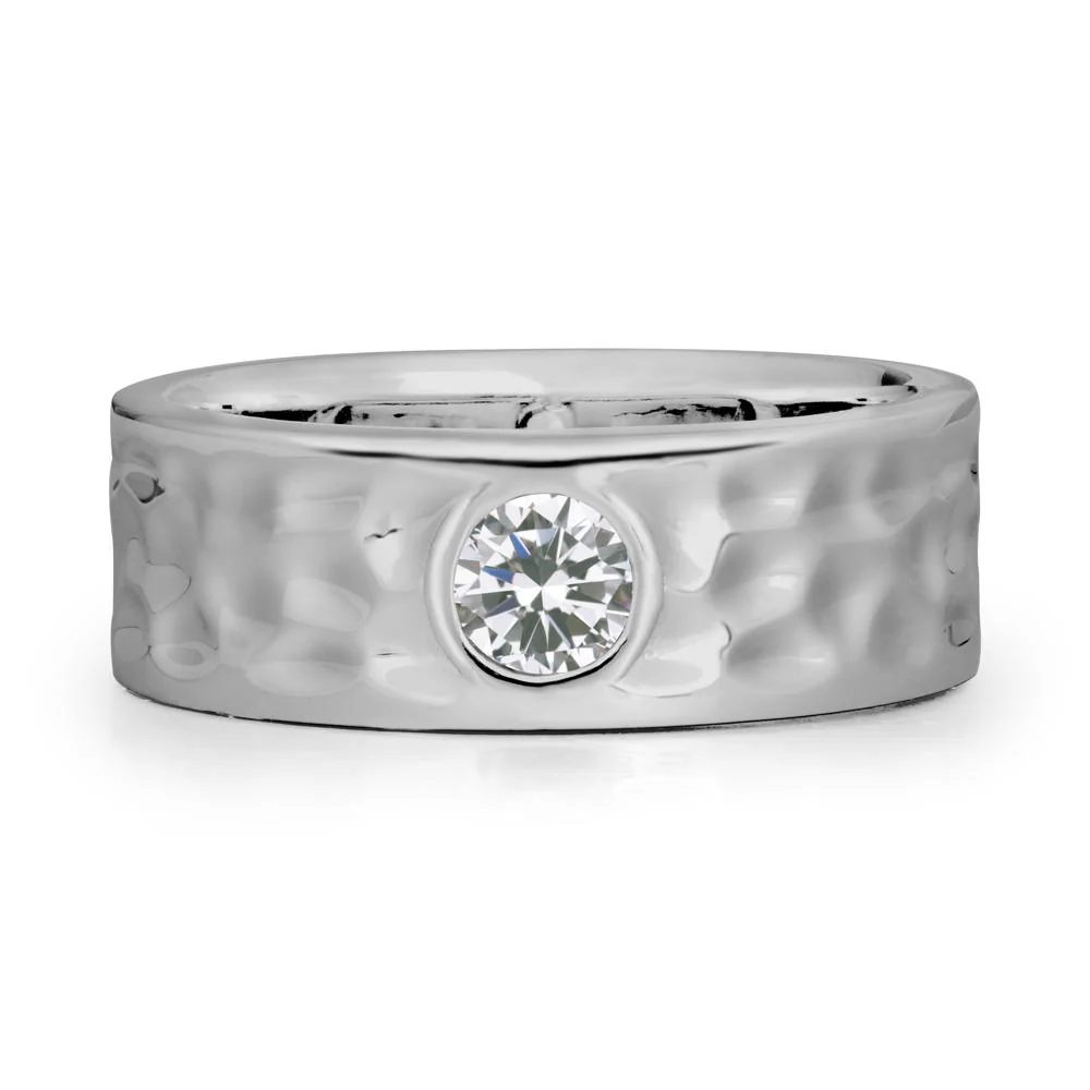Rustic Hammered Wide Band Cubic Zirconia Ring