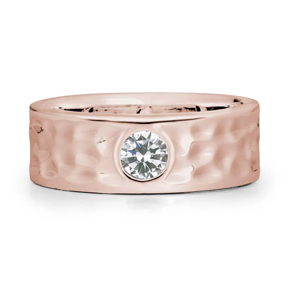 Rustic Hammered Wide Band Cubic Zirconia Ring - Image 2