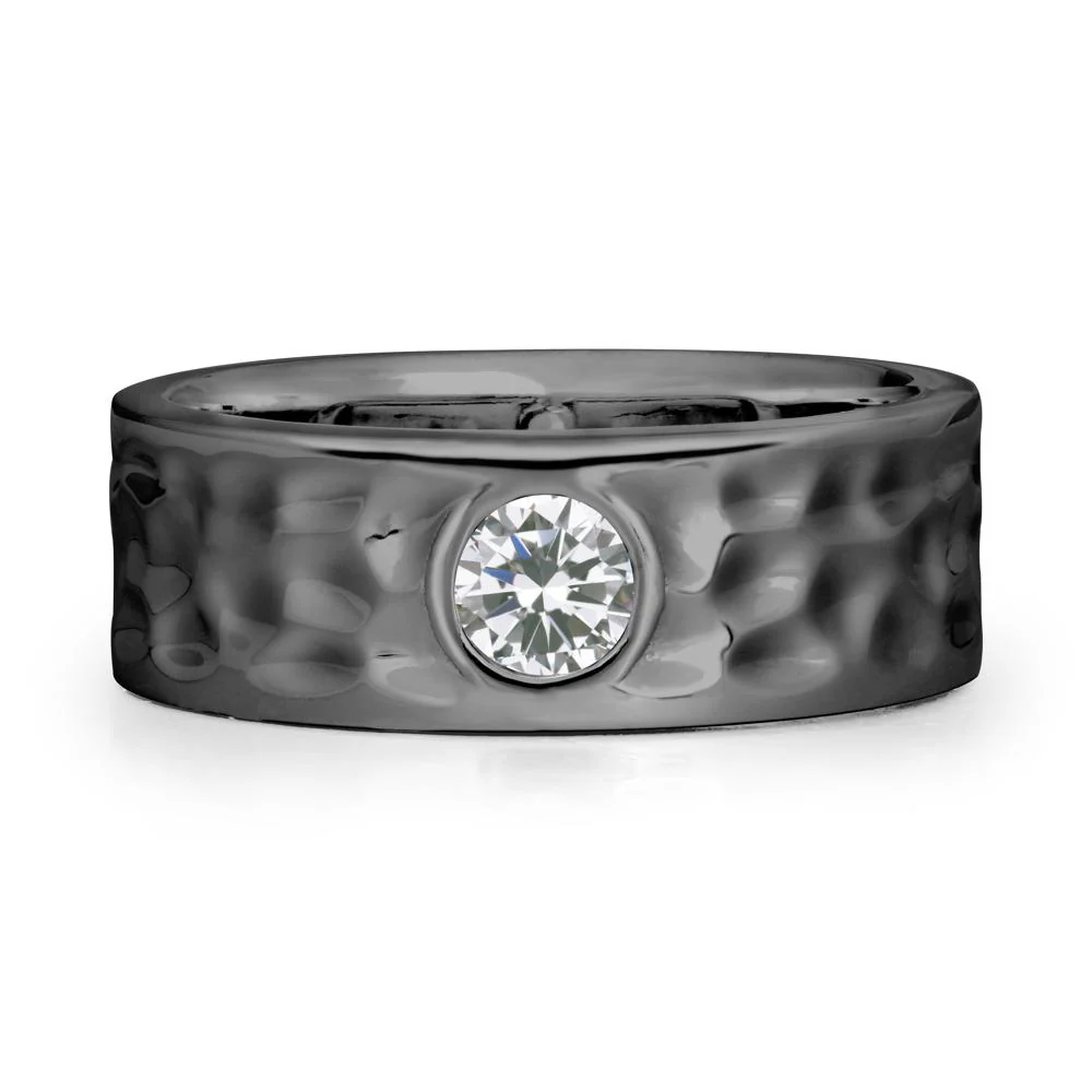 Rustic Hammered Wide Band Cubic Zirconia Ring - Image 8