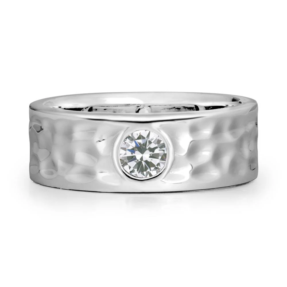 Rustic Hammered Wide Band Cubic Zirconia Ring - Image 9
