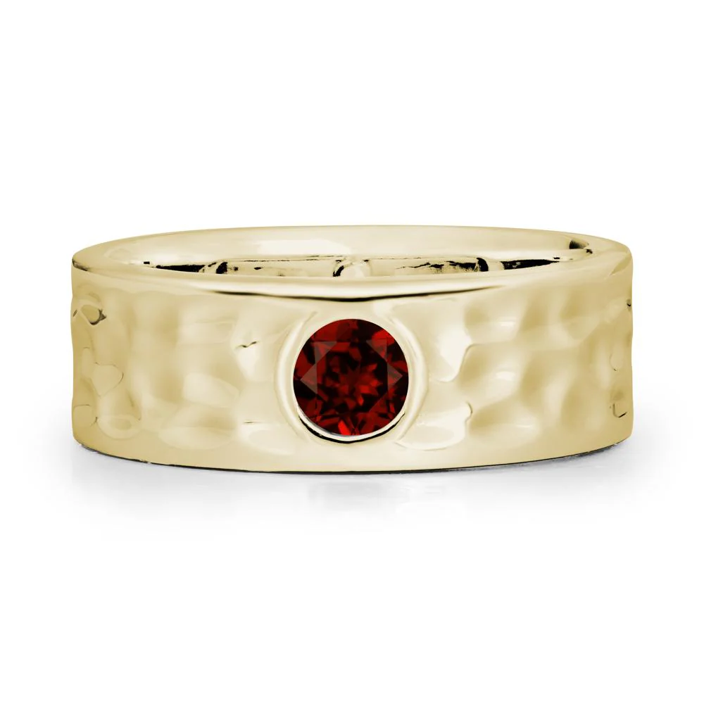 Rustic Hammered Wide Band Garnet Ring - Image 3