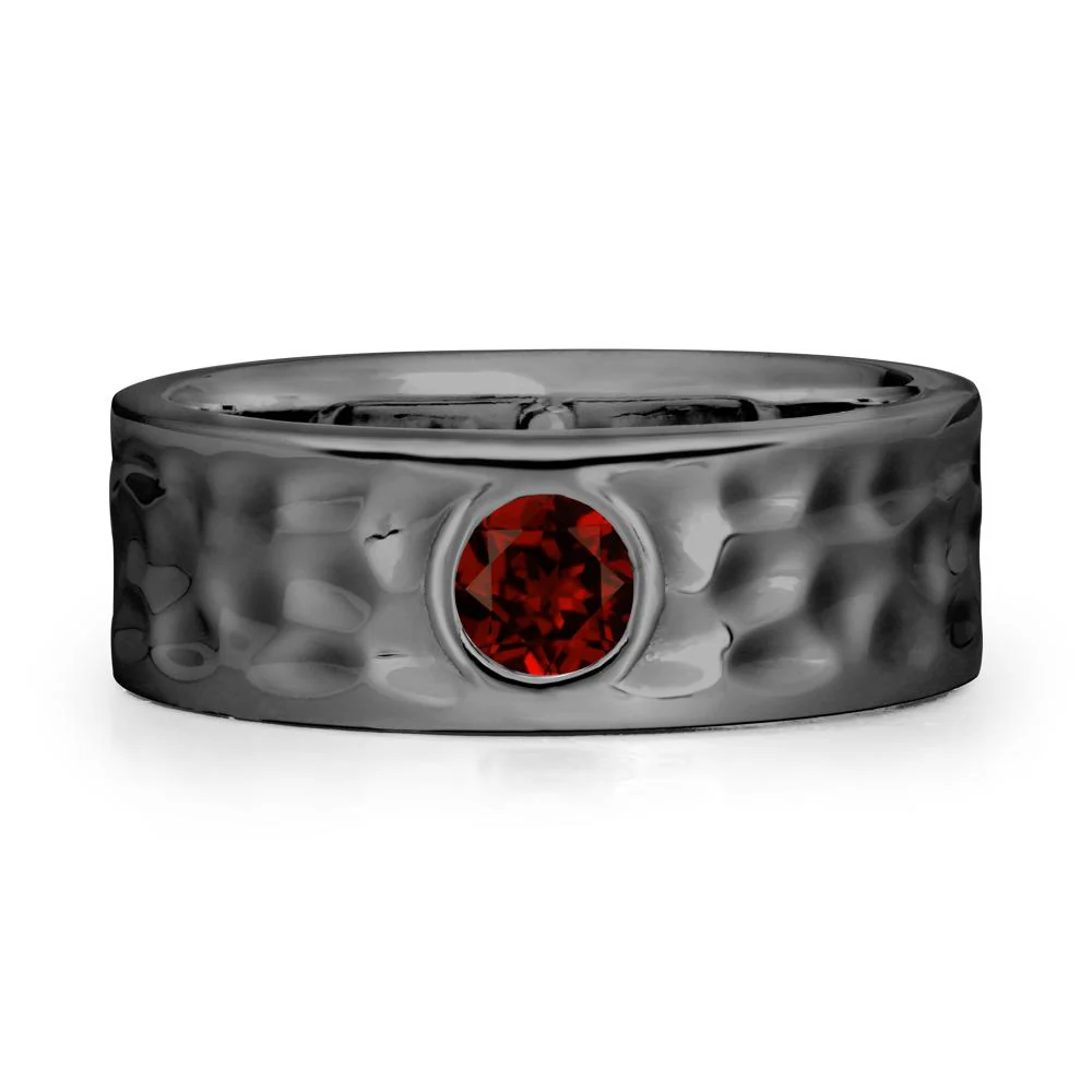 Rustic Hammered Wide Band Garnet Ring - Image 7