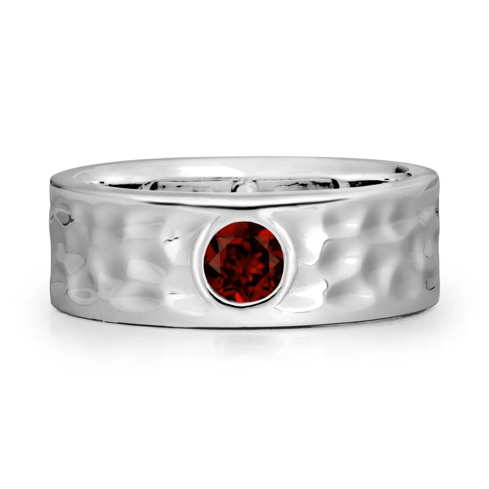 Rustic Hammered Wide Band Garnet Ring - Image 9