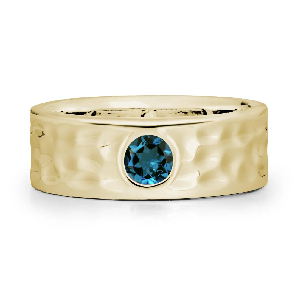 Rustic Hammered Wide Band London Blue Topaz Ring - Image 3
