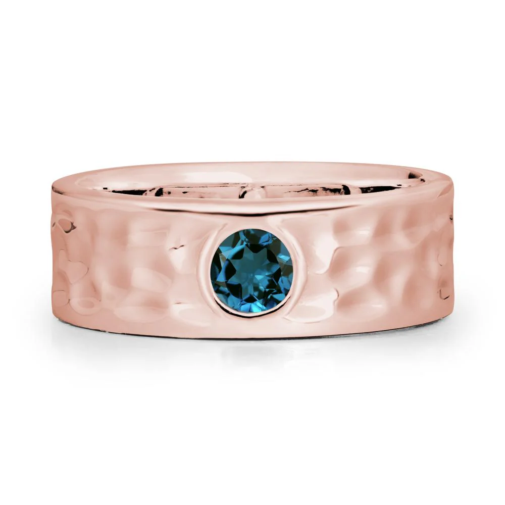 Rustic Hammered Wide Band London Blue Topaz Ring - Image 4