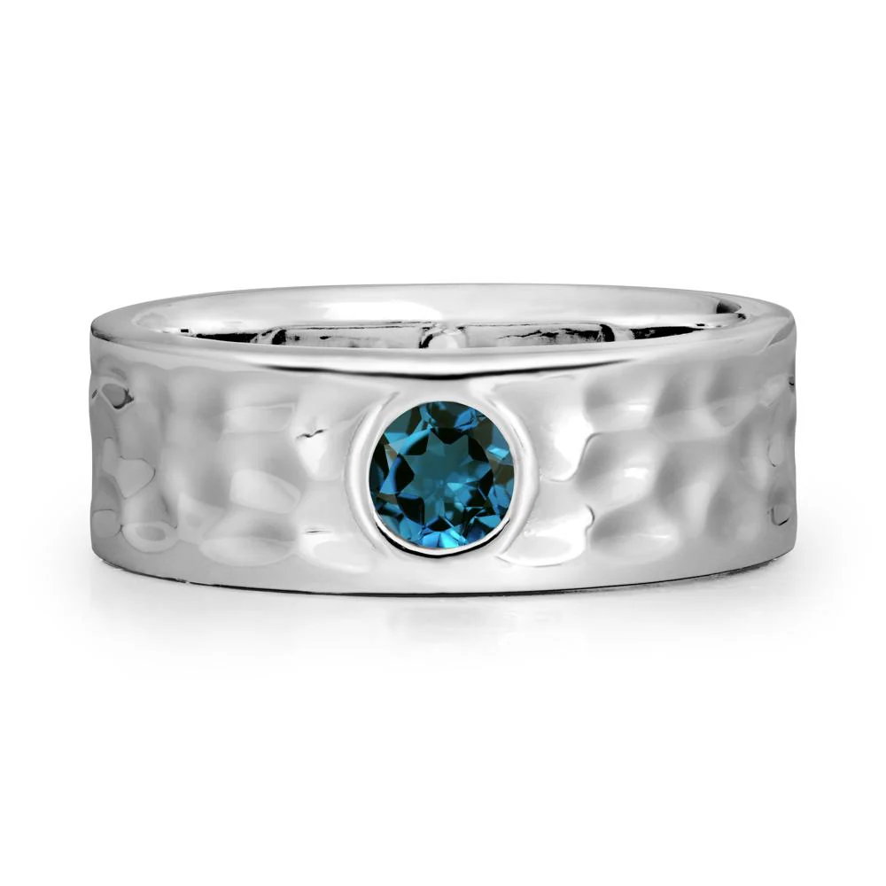 Rustic Hammered Wide Band London Blue Topaz Ring - Image 5