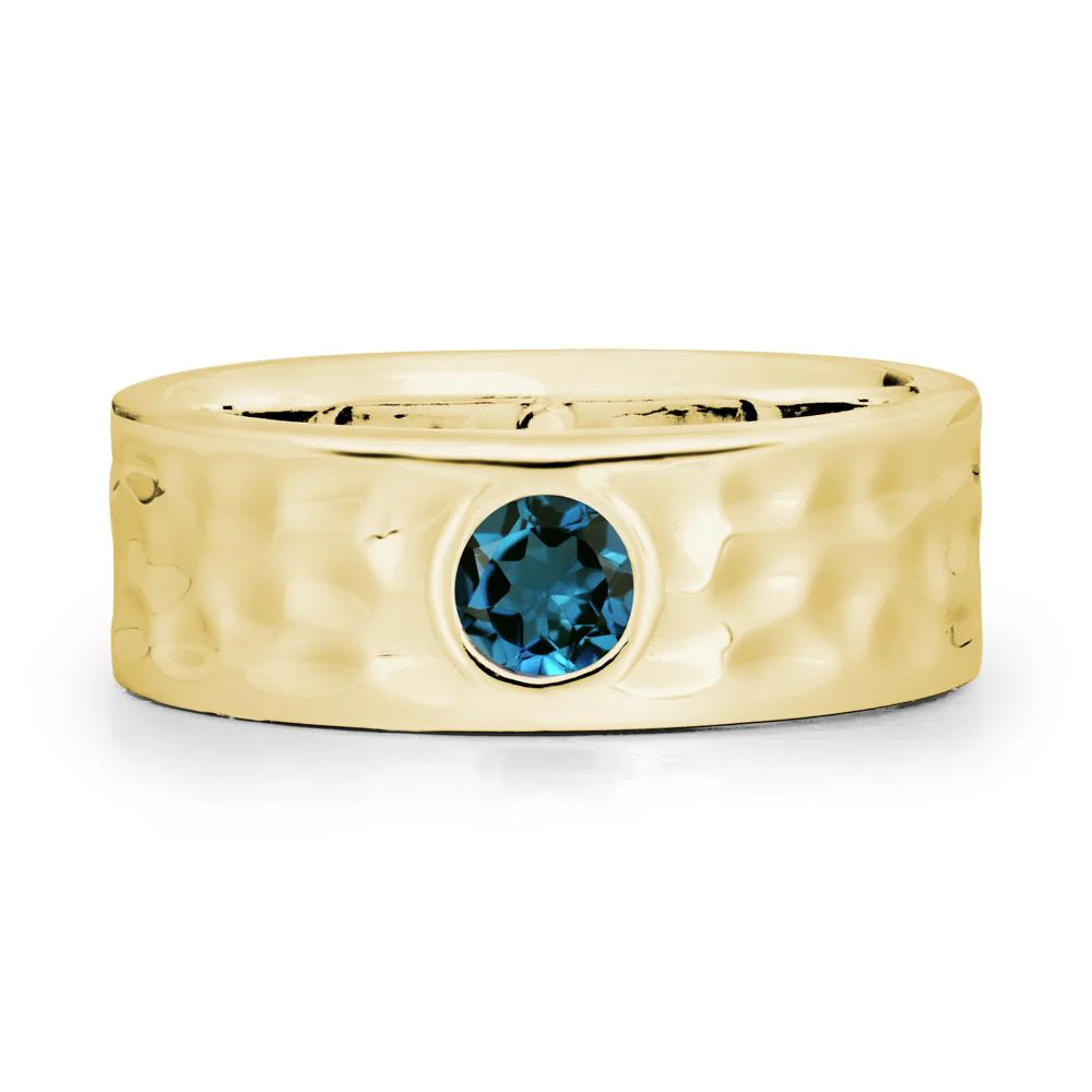 Rustic Hammered Wide Band London Blue Topaz Ring - Image 6