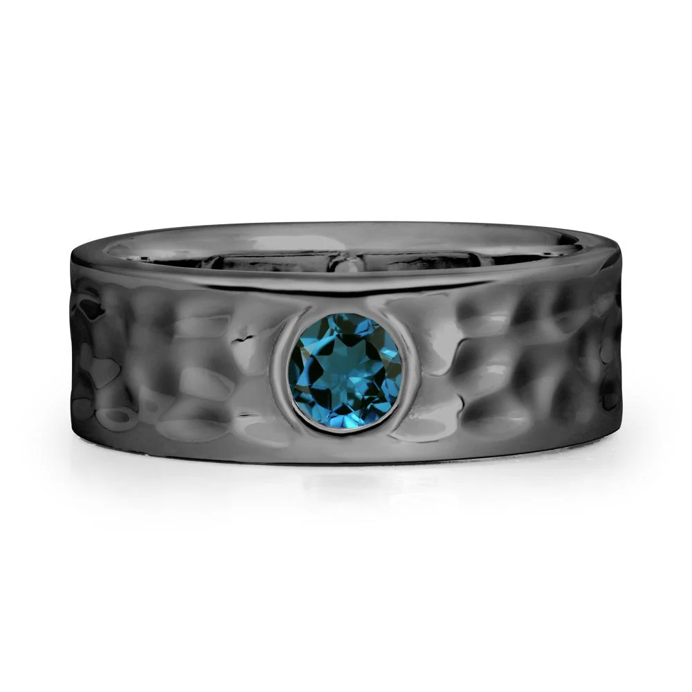 Rustic Hammered Wide Band London Blue Topaz Ring - Image 7
