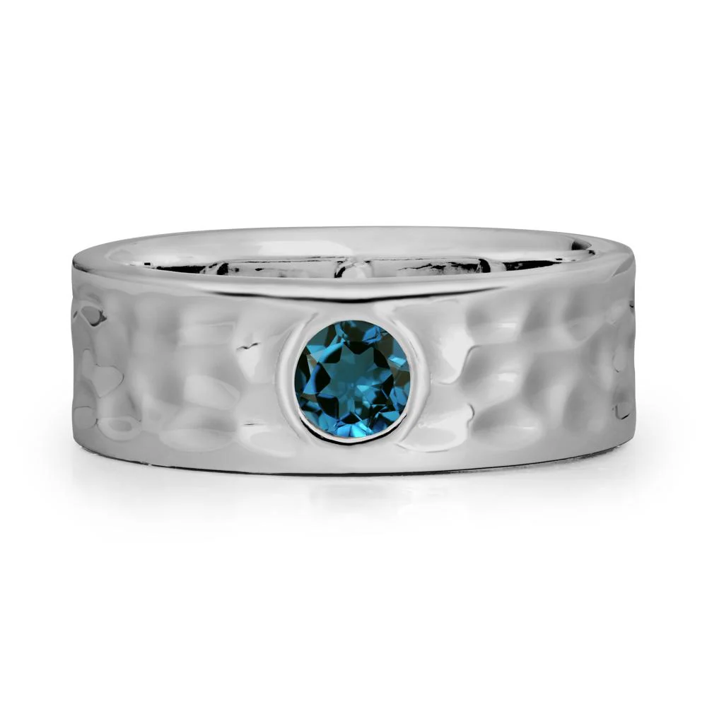 Rustic Hammered Wide Band London Blue Topaz Ring - Image 8