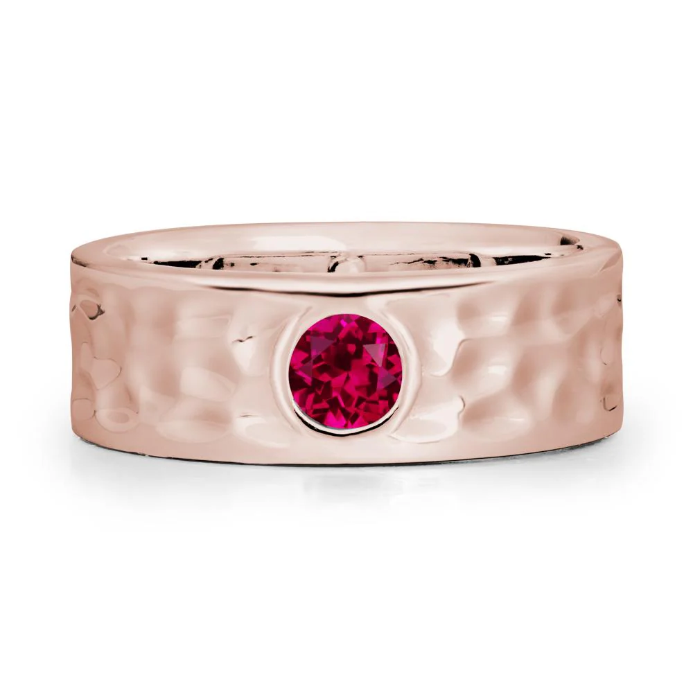 Rustic Hammered Wide Band Ruby Ring - Image 2