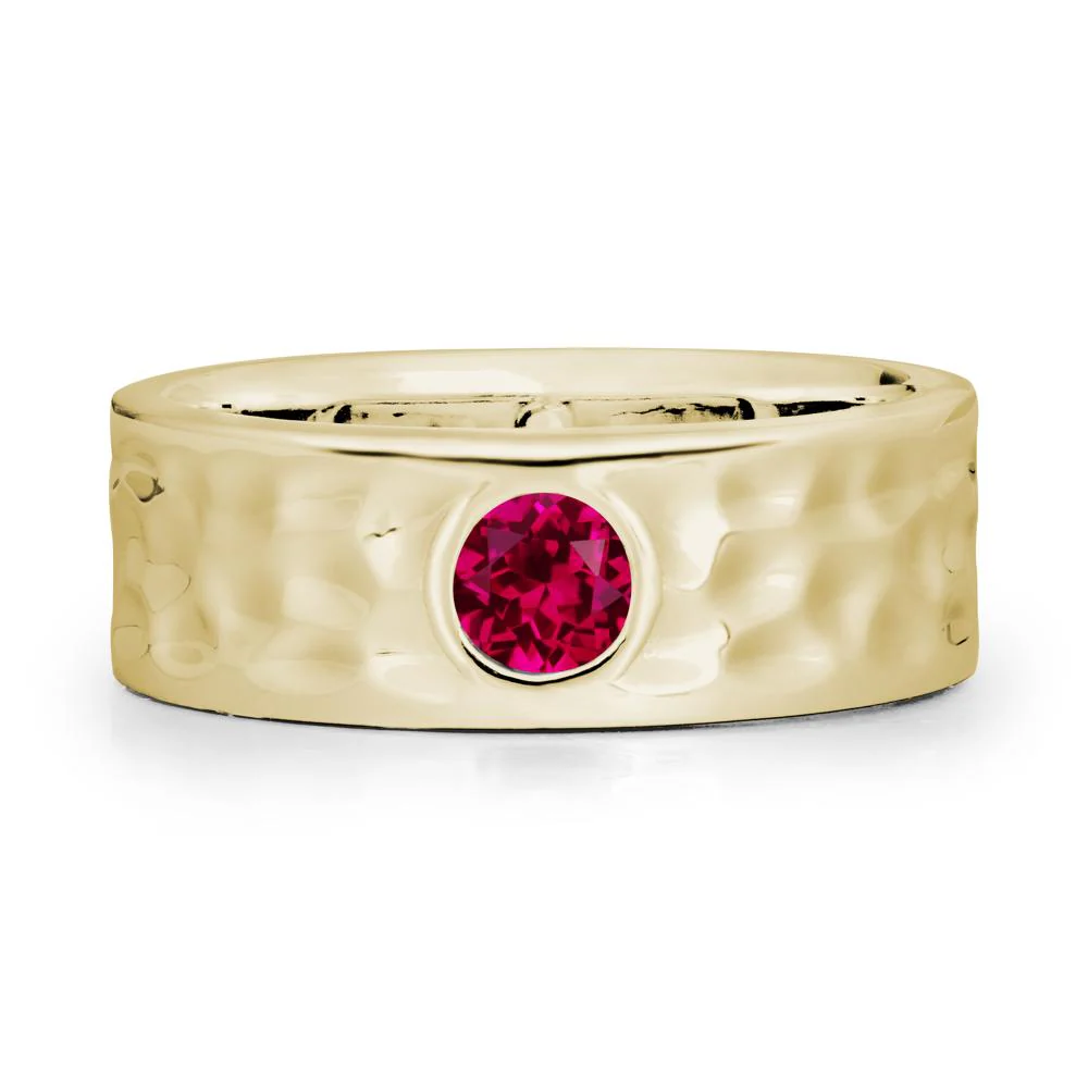 Rustic Hammered Wide Band Ruby Ring - Image 4
