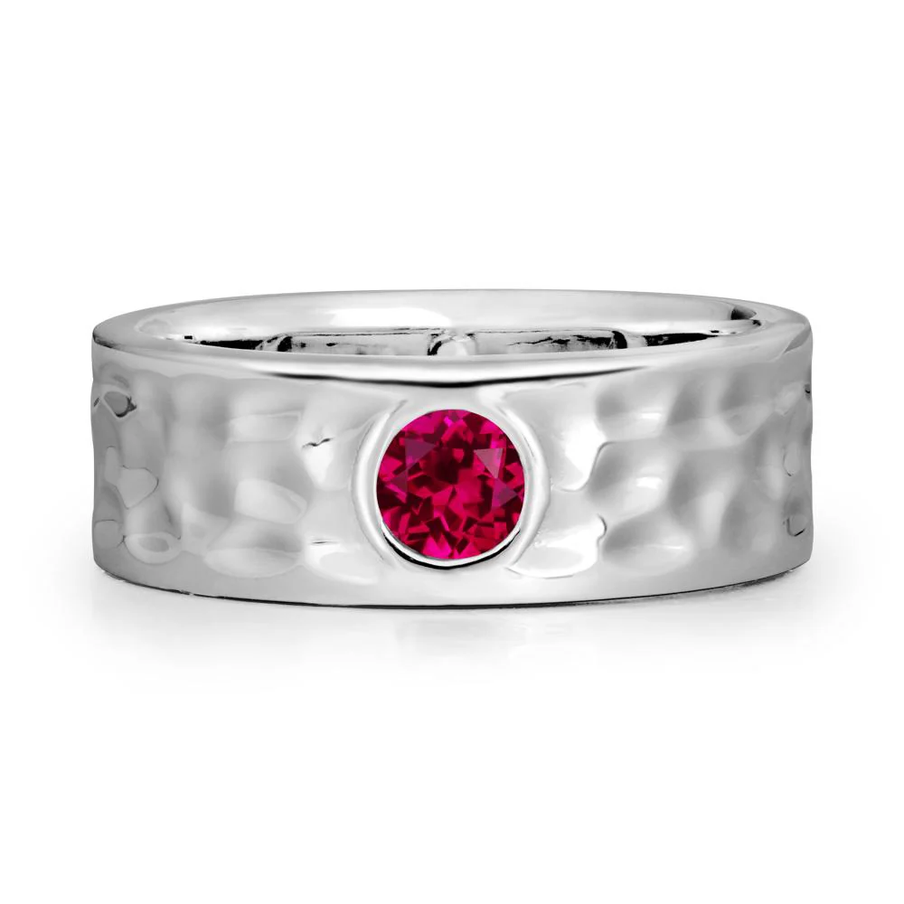 Rustic Hammered Wide Band Ruby Ring - Image 6