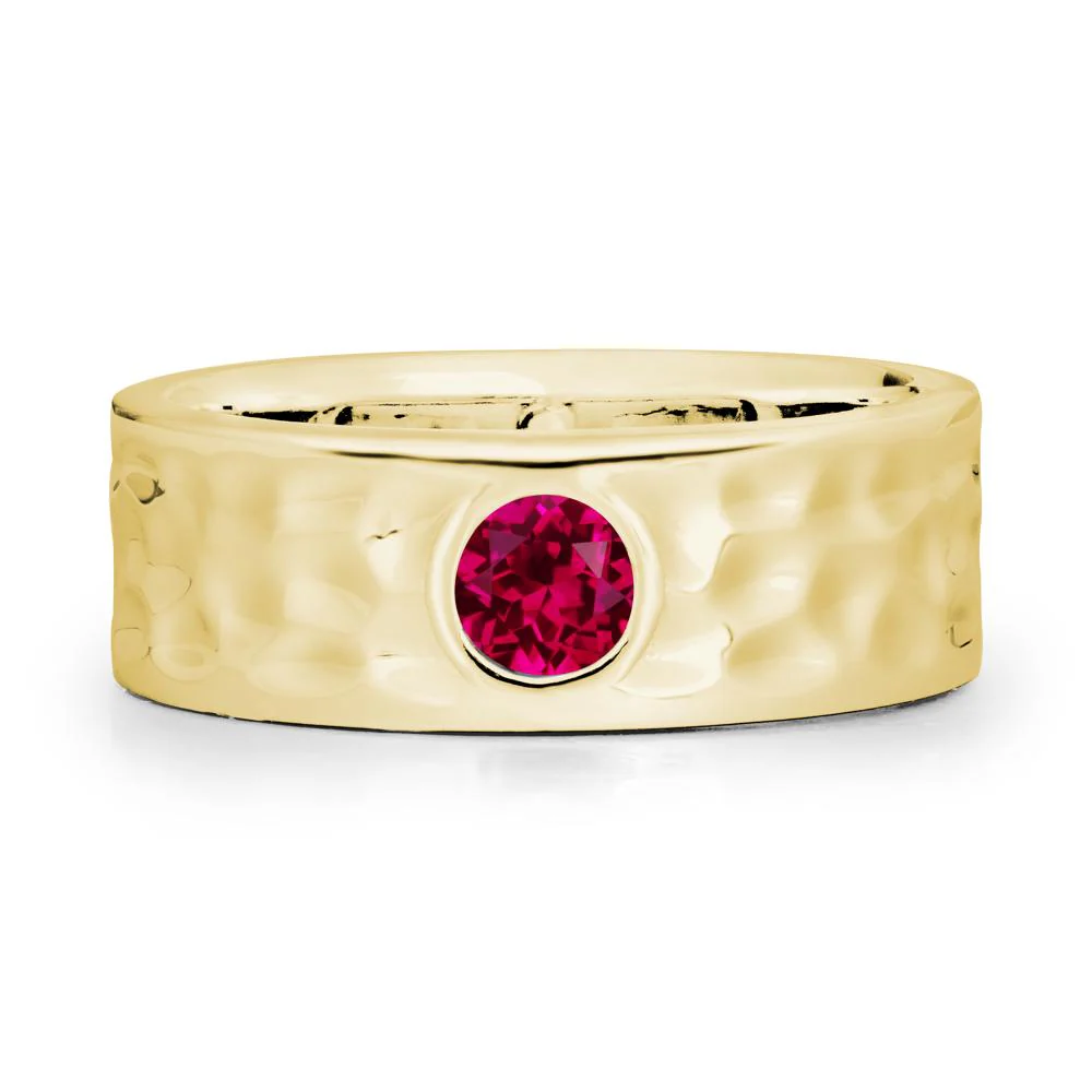 Rustic Hammered Wide Band Ruby Ring - Image 7