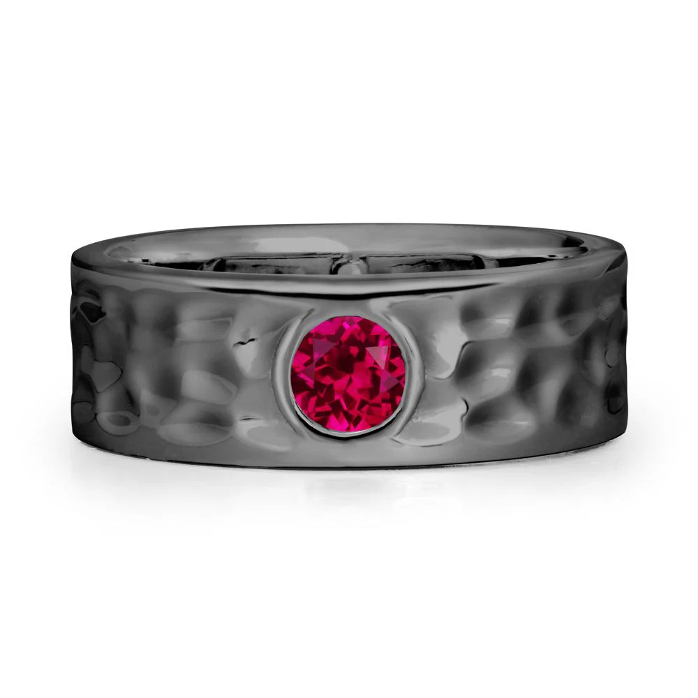 Rustic Hammered Wide Band Ruby Ring - Image 8