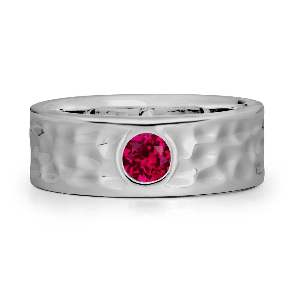Rustic Hammered Wide Band Ruby Ring - Image 9