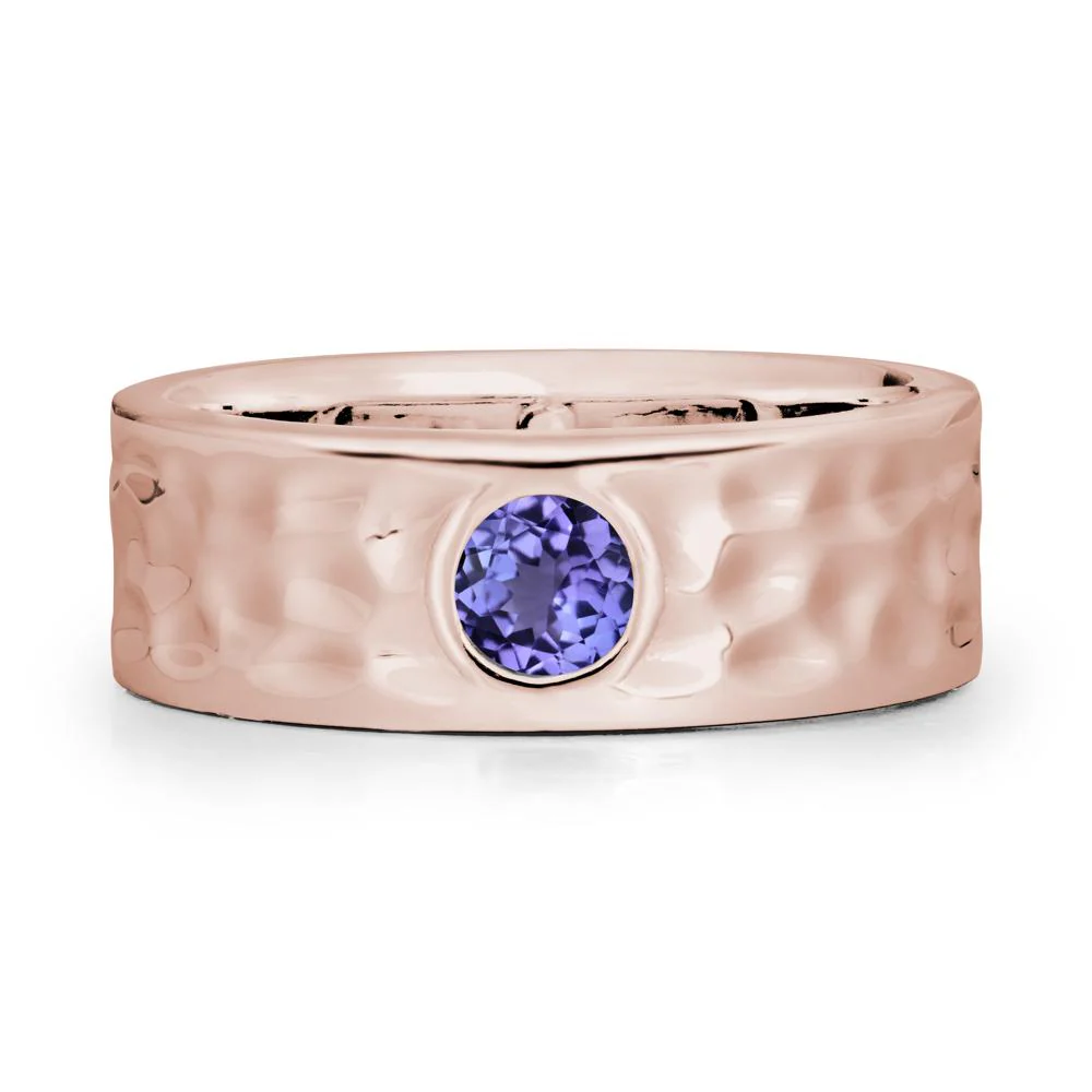 Rustic Hammered Wide Band Tanzanite Ring - Image 2