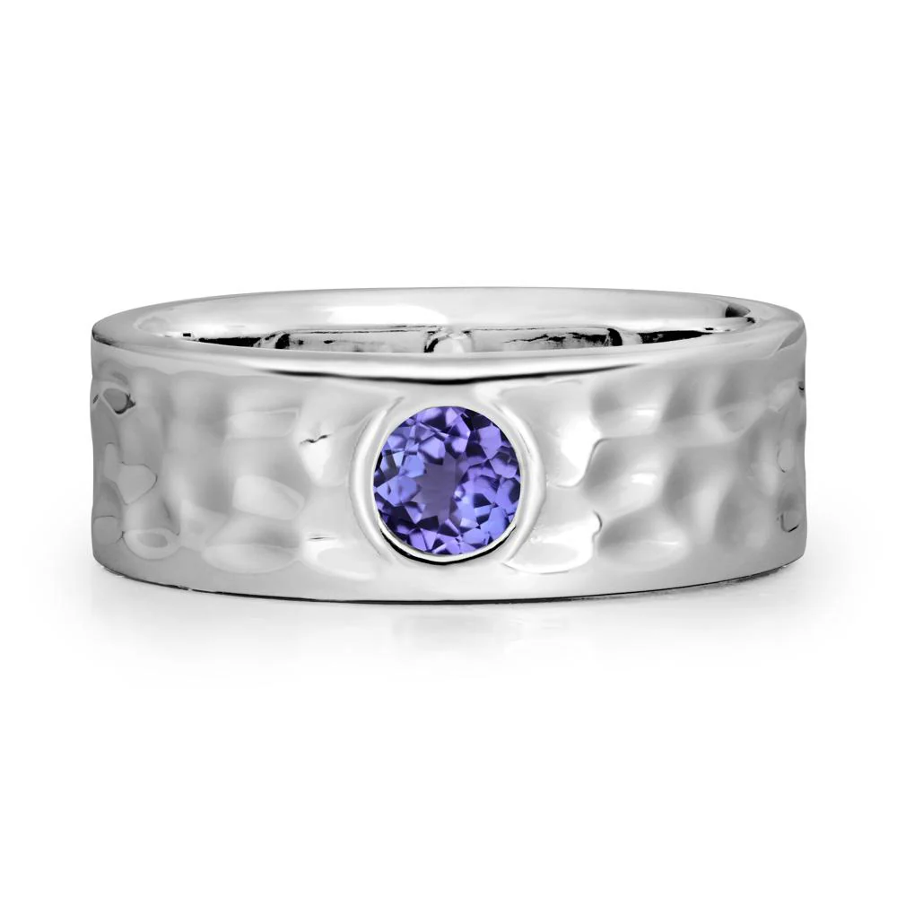 Rustic Hammered Wide Band Tanzanite Ring - Image 3