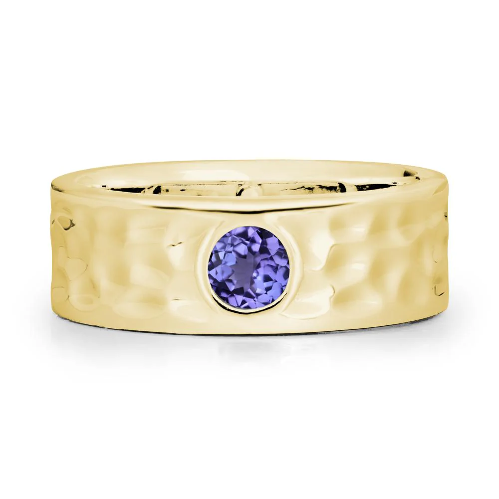 Rustic Hammered Wide Band Tanzanite Ring - Image 7