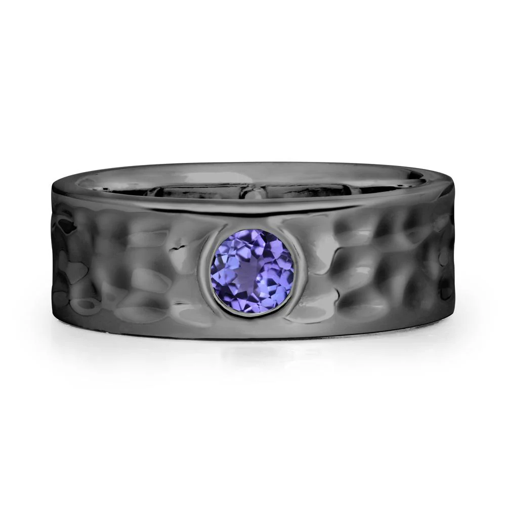 Rustic Hammered Wide Band Tanzanite Ring - Image 8