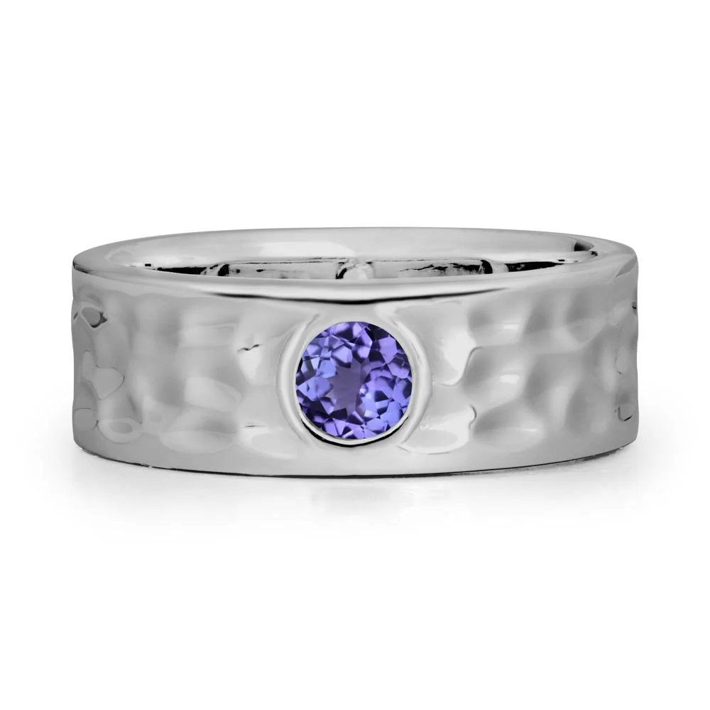 Rustic Hammered Wide Band Tanzanite Ring - Image 9