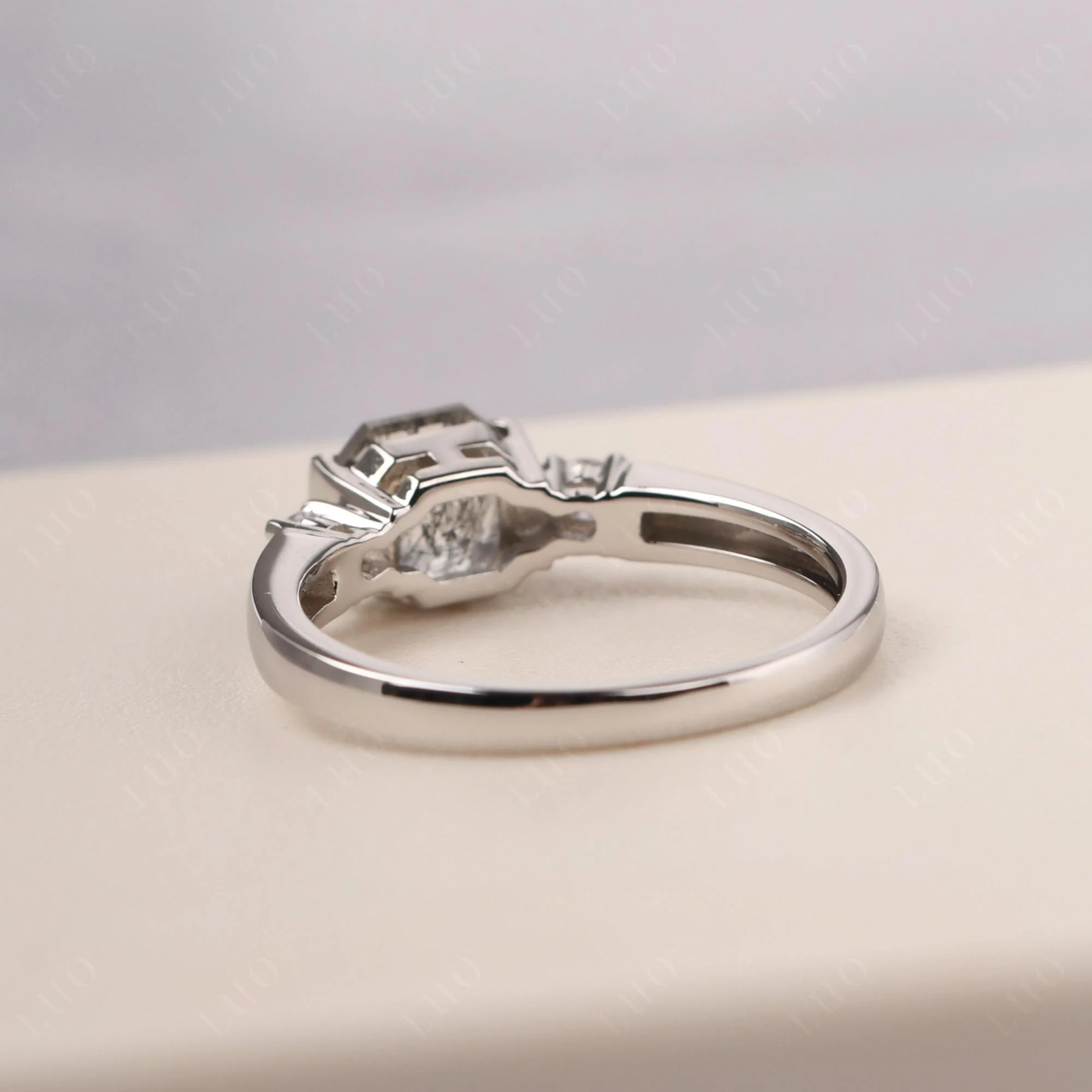 Black Rutilated Quartz Half Bezel Set Asscher Cut Ring - Image 12