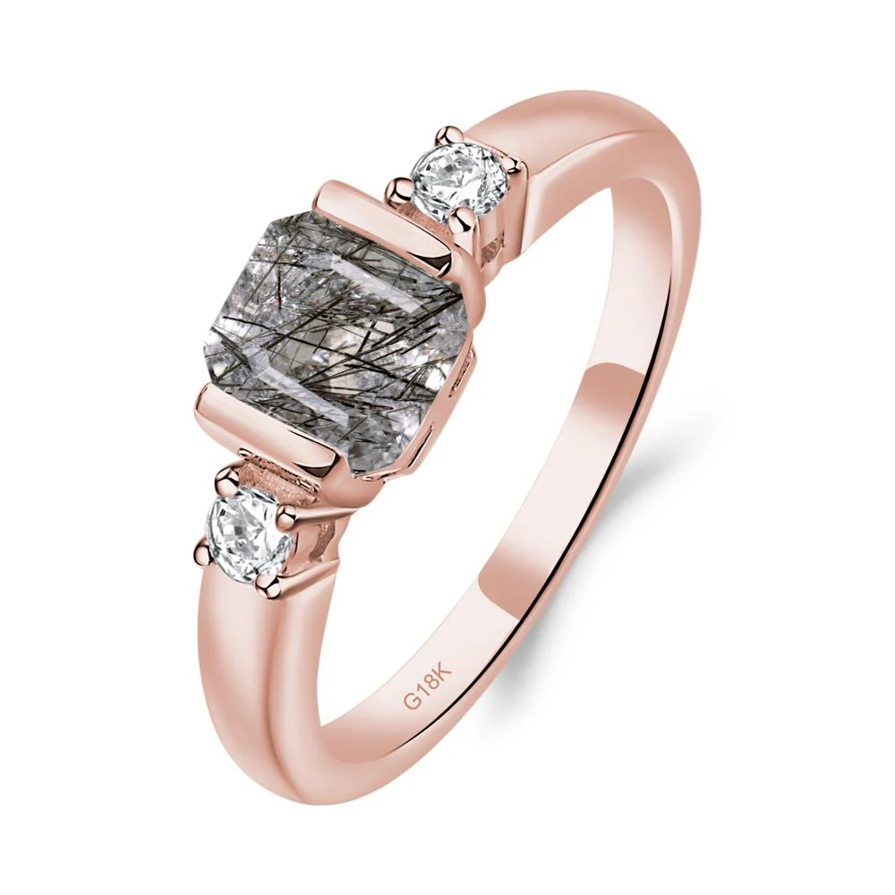 Black Rutilated Quartz Half Bezel Set Asscher Cut Ring - Image 6