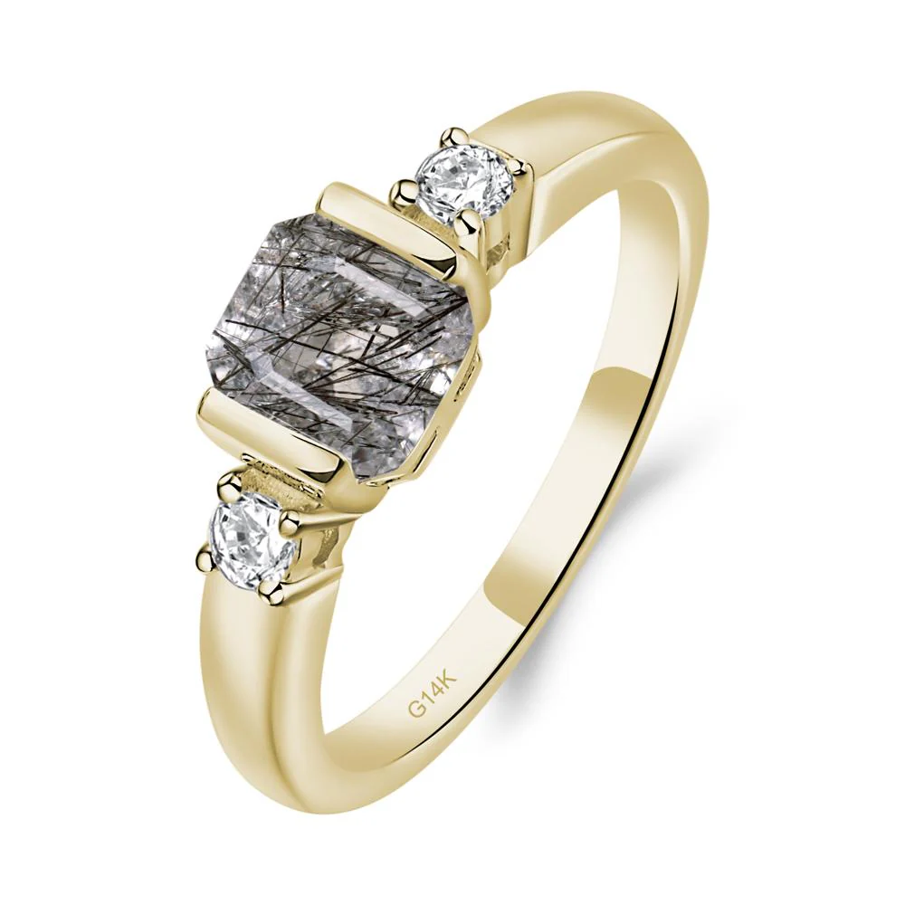 Black Rutilated Quartz Half Bezel Set Asscher Cut Ring - Image 8