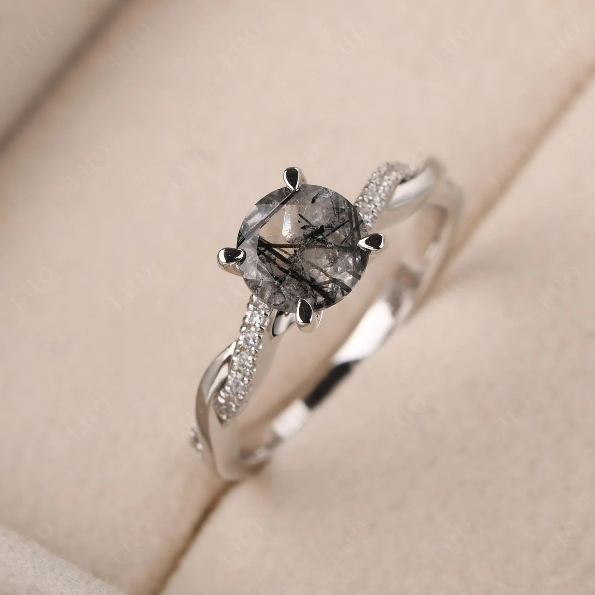 Black Rutilated Quartz Twisted Engagement Ring - Image 29