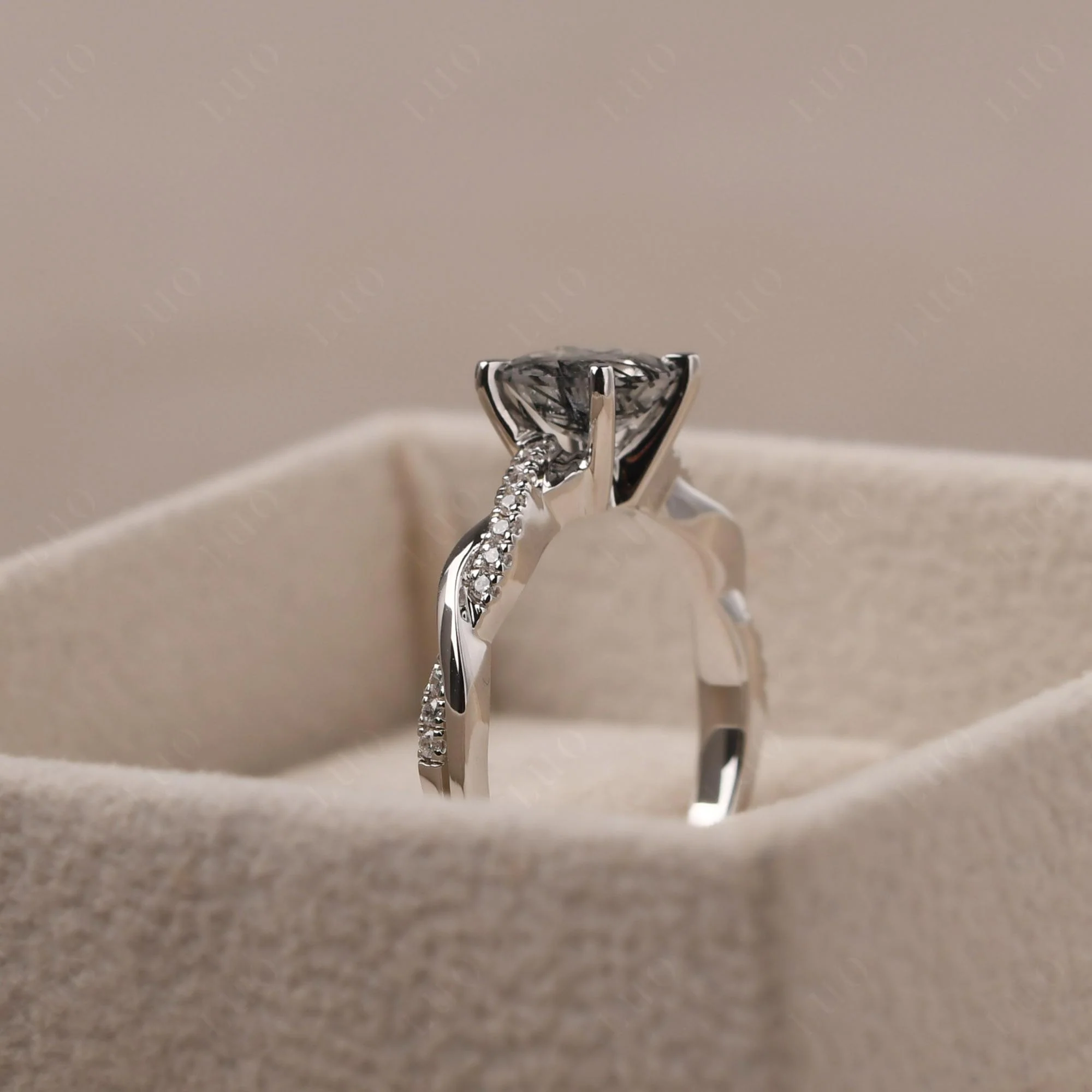 Black Rutilated Quartz Twisted Engagement Ring - Image 32