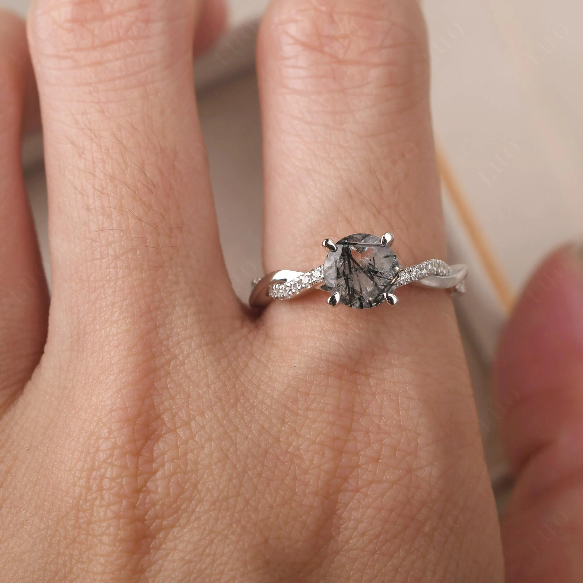 Black Rutilated Quartz Twisted Engagement Ring - Image 33