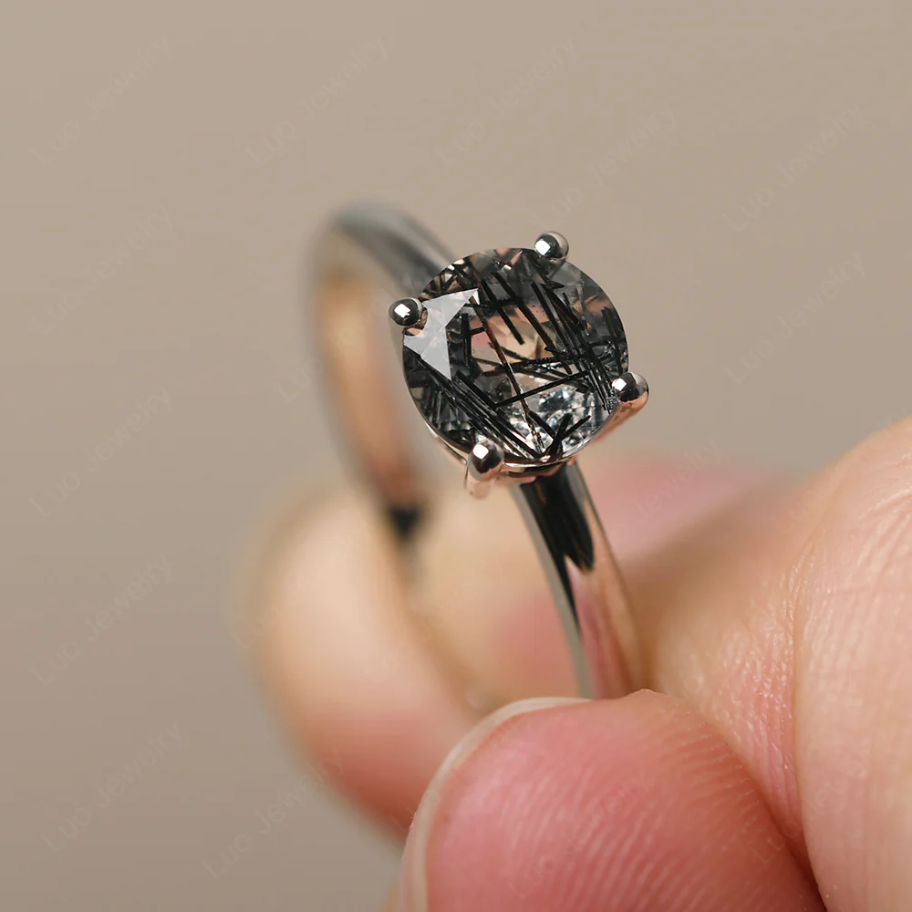 Black Rutilated Quartz Solitaire Ring - Image 2